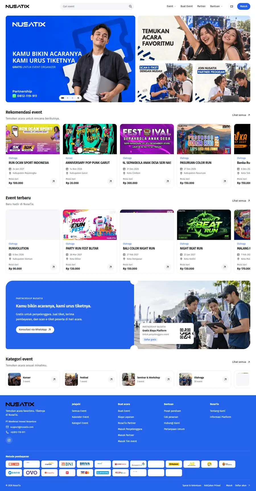Halaman NusaTix dari atas sampai footer