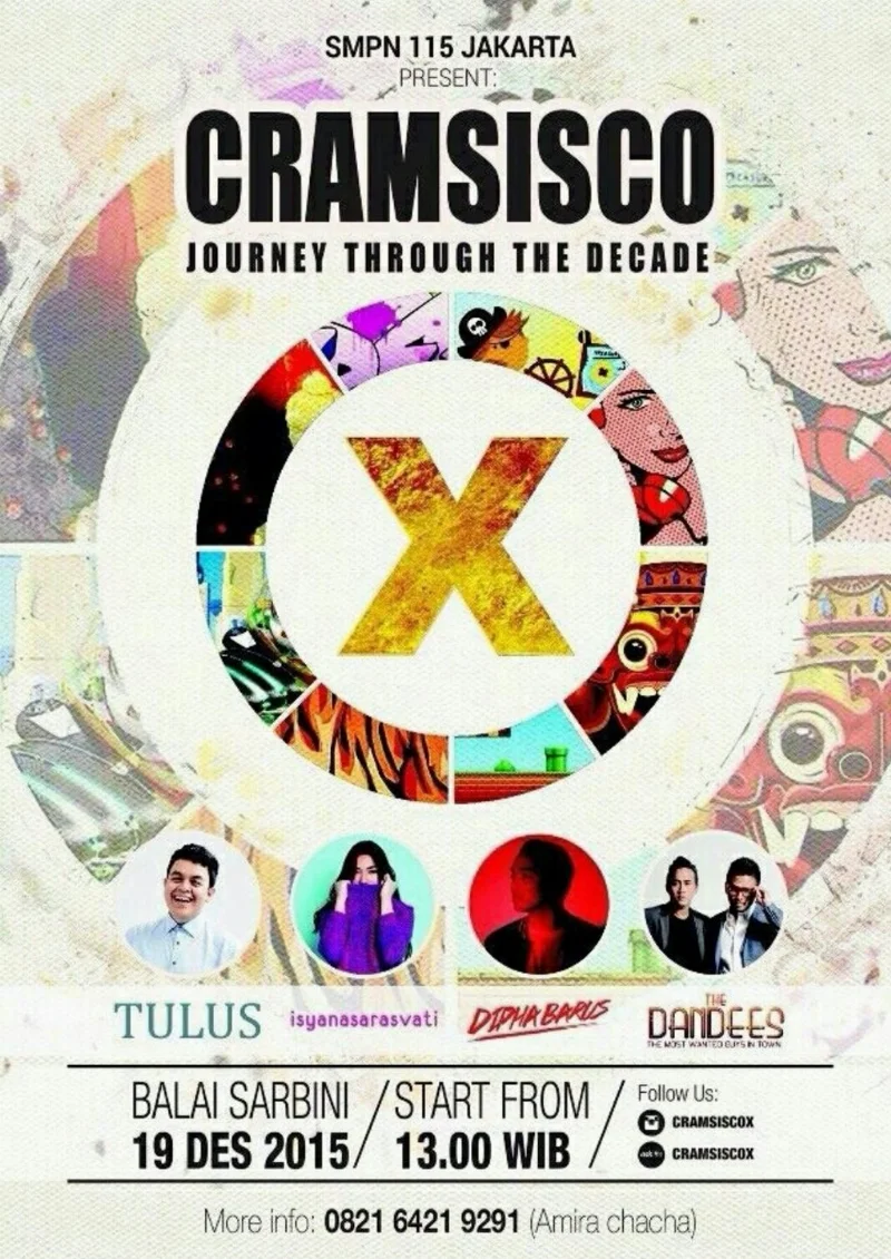 Poster SMPN 115 JAKARTA CRAMSISCO "JOURNEY THROUGH THE DECADE"