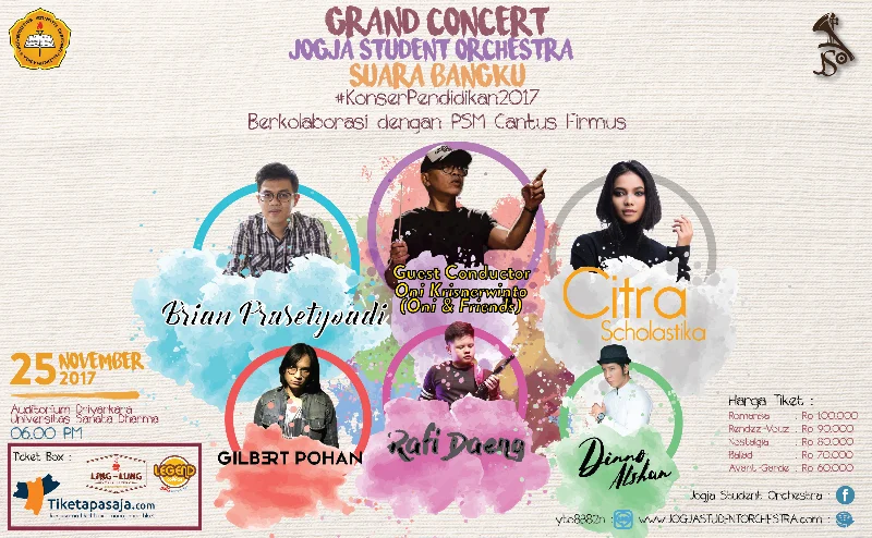 Poster JOGJA STUDENT ORCHESTRA Konser Pendidikan 2017 GRAND CONCERT - SUARA BANGKU