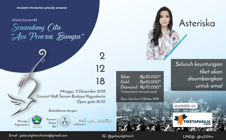Poster Galaxy Light Orchestra present Charity Concert Senandung Cita “Asa Penerus Bangsa”