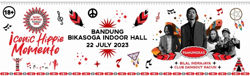 Poster NOW PLAYING FESTIVAL - ICONIC HIPPIE MOMENTO - PAMUNGKAS BANDUNG