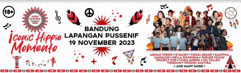 Poster NOW PLAYING FESTIVAL - ICONIC HIPPIE MOMENTO BANDUNG