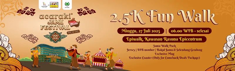 Poster Fun Walk 2,5Km acaraki Jamu Festival edisi Juli 2025