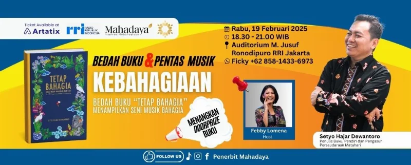Poster Bedah Buku dan Pentas Musik Kebahagiaan
