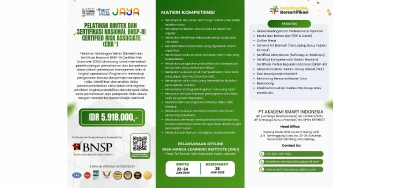 Poster Pelatihan & Sertifikasi Nasional BNSP-RI Certified Risk Associate (CRA®)