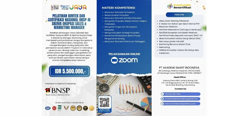 Poster Pelatihan & Sertifikasi Nasional BNSP-RI Skema Okupasi Sales & Marketing Manager