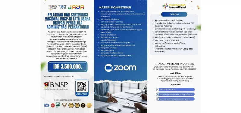 Poster Pelatihan & Sertifikasi Nasional BNSP-RI Tata Usaha Okupasi Pengelola Administrasi Perkantoran