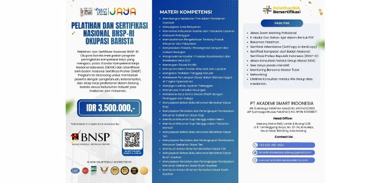 Poster Pelatihan & Sertifikasi Nasional BNSP-RI Okupasi Barista