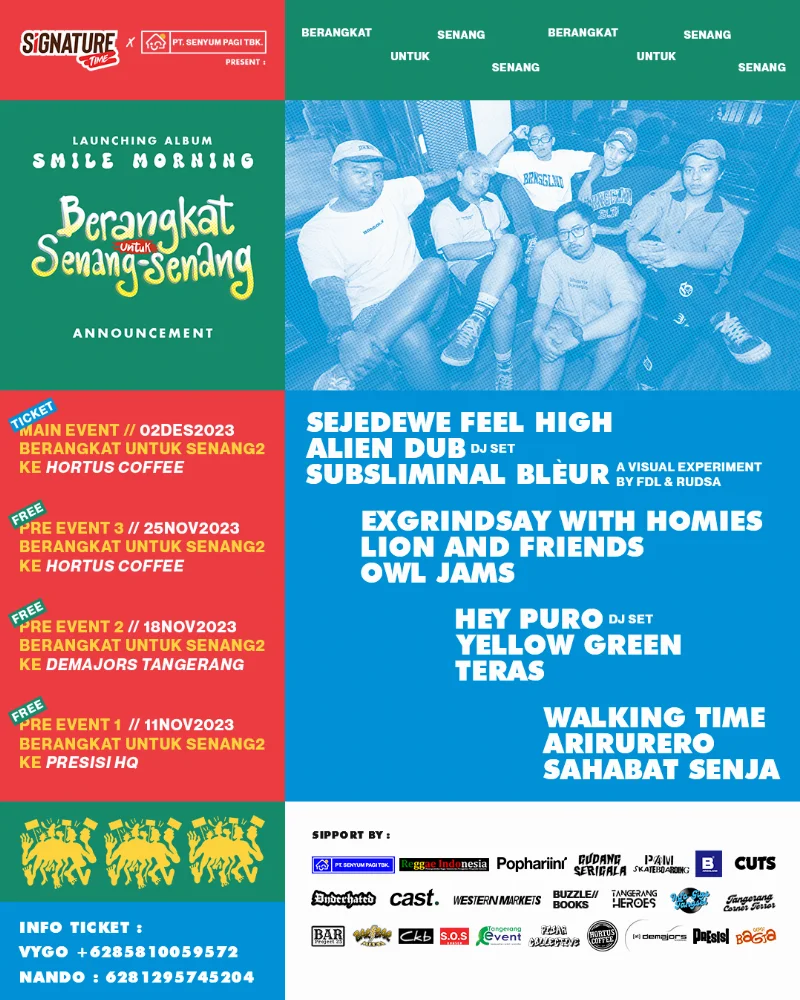 Poster Smile Morning Album Launching: Berangkat Untuk Senang-Senang - Pophariini